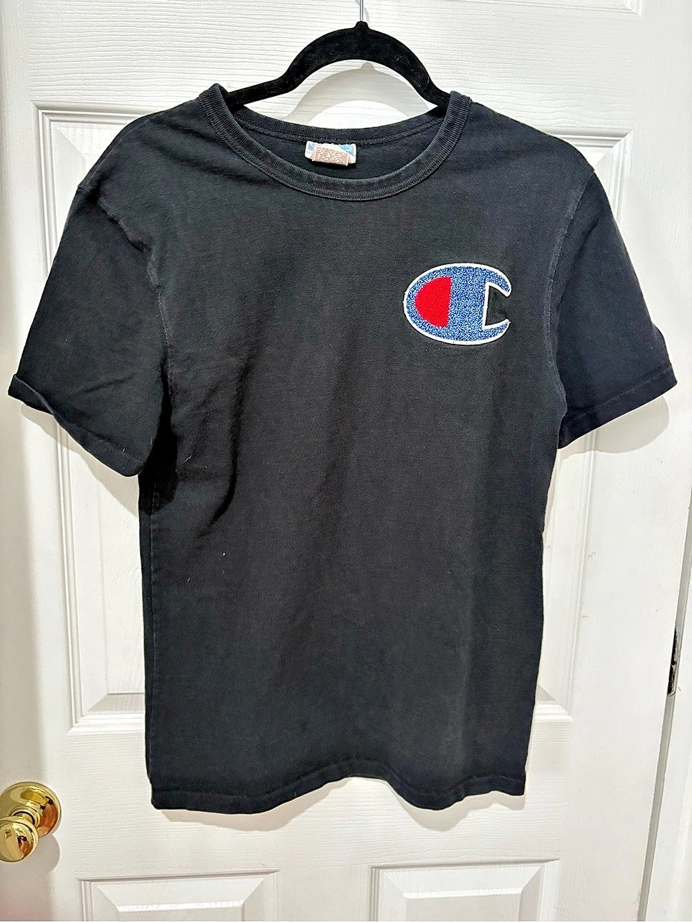 Champion Classic Big C Logo T-Shirt Black Size Small